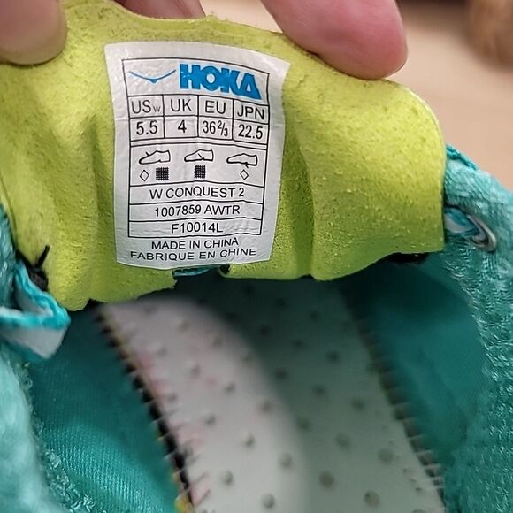 Hoka One One Womens 5.5 Conquest 2  Running Gym Shoe Acid Green Aqua Sneakers - Picture 12 of 13